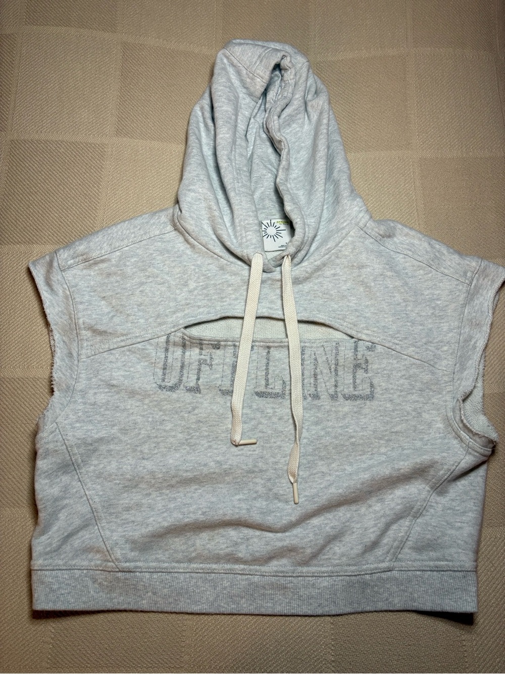 aerie Gray Cropped Sleeveless Hoodie with 'OFFLINE' Graphic